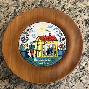 ✨ Swedish Välkommen Decorative Plate with Wooden Frame Sweden 🇸🇪